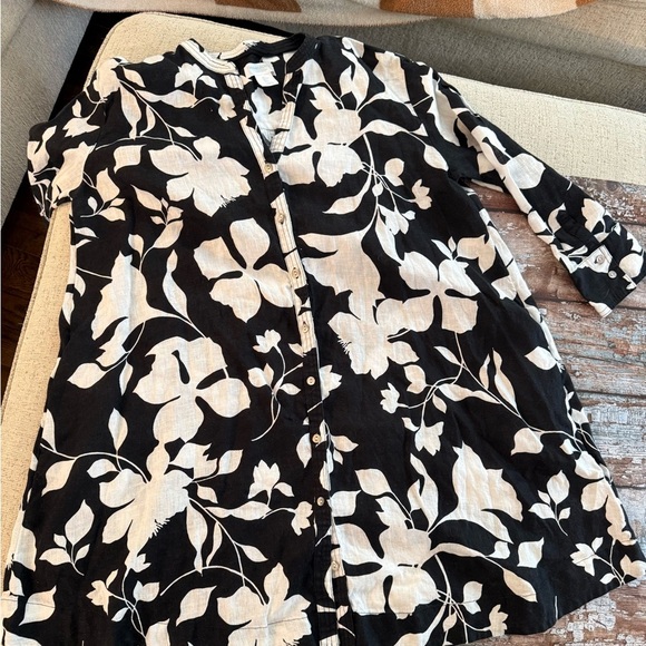 Cynthia Rowley 100% Linen Black and White Floral Women's Dress - Picture 7 of 7